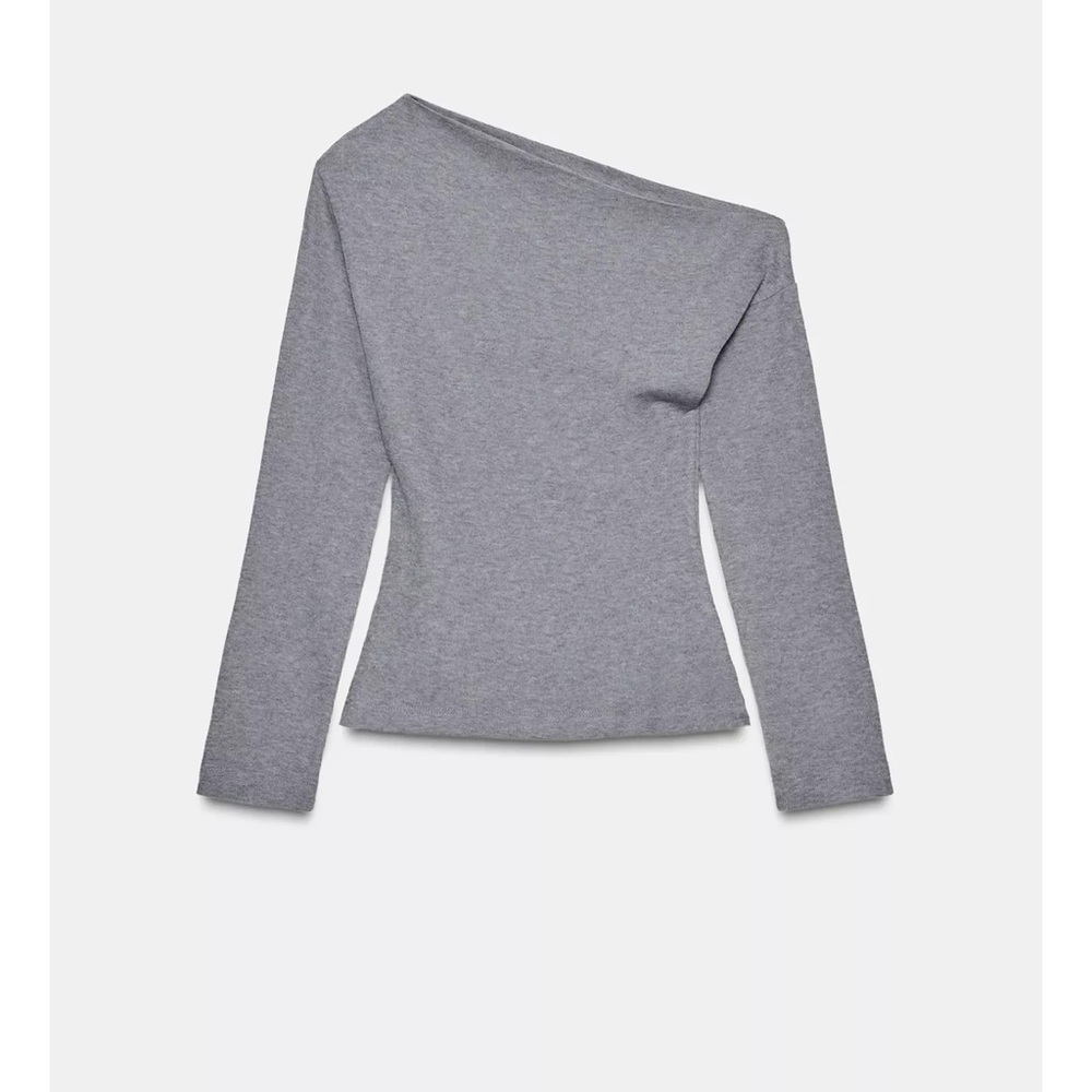NWT ZARA Asymmetric Gray Soft Off Shoulder Top - Medium - Picture 5 of 12